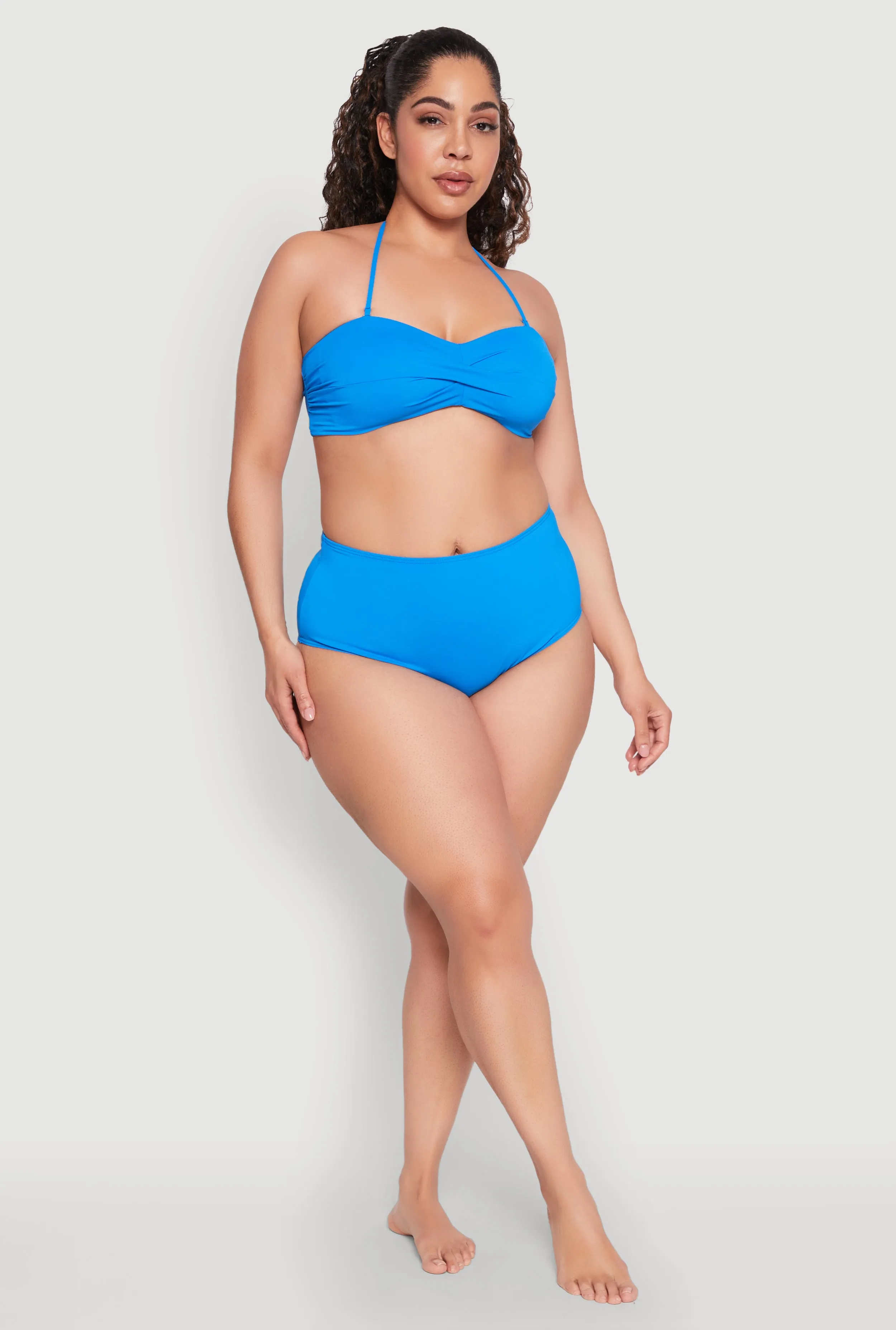 Flexible Underwire Secure Back Closure Plus Size Twist Front Swim Bandeau Bikini Top