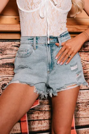 Charity High Rise Distressed Sneak Peek Denim Shorts (Medium Vintage) Formal City Walk Party Look Versatile Everyday Wear