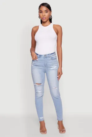 WAX High Waisted Distressed Skinny Jeans Soft Sustainable