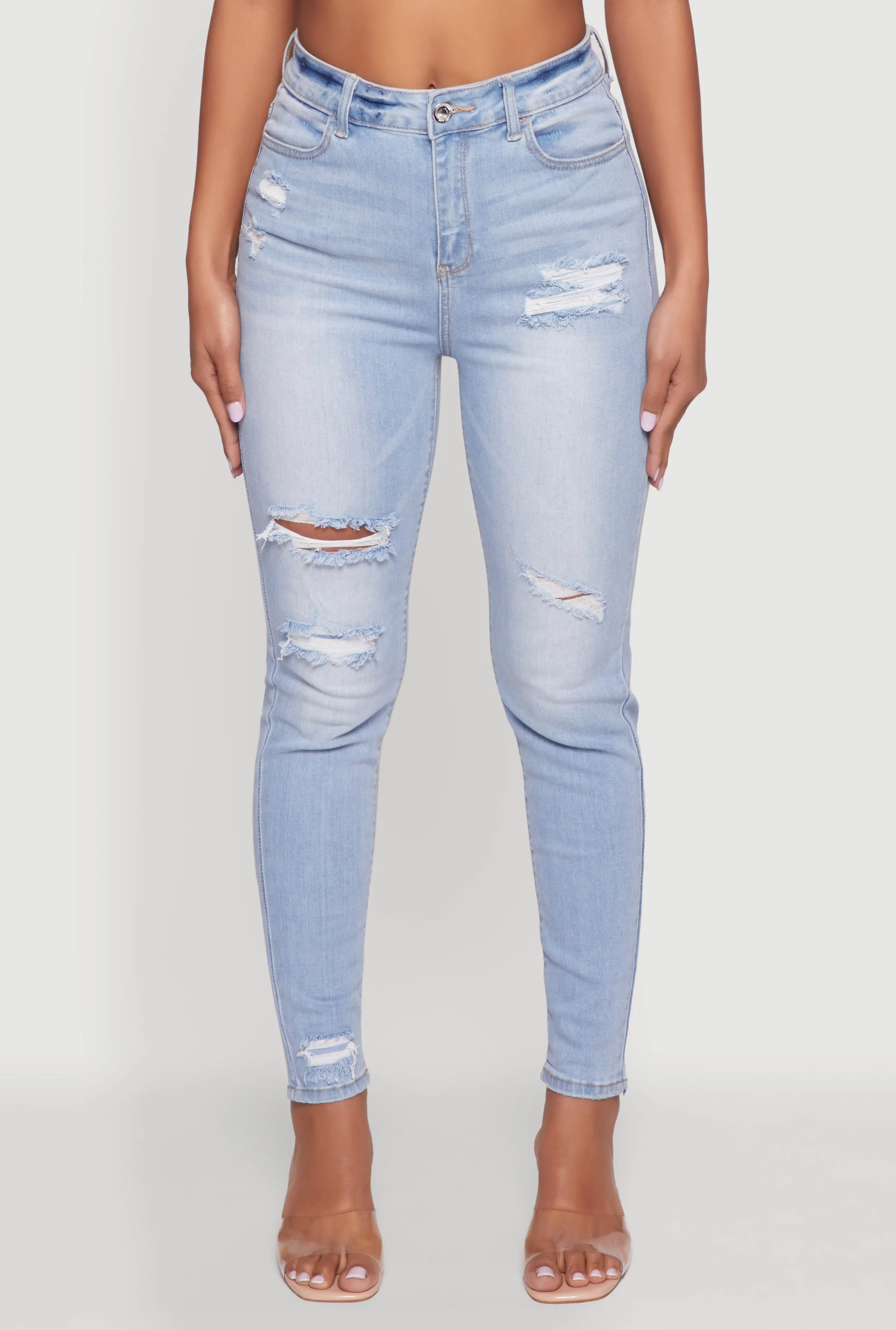 Family Style Slim WAX High Waisted Distressed Skinny Jeans