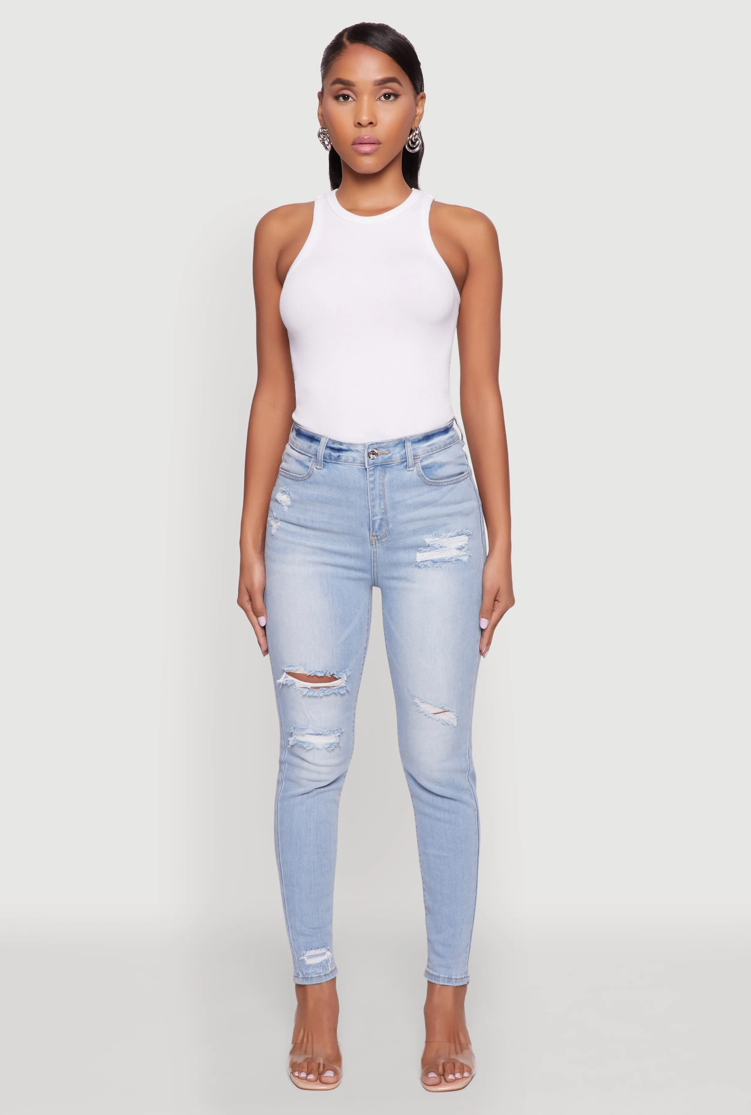 WAX High Waisted Distressed Skinny Jeans Winter Warmth Professional Wear
