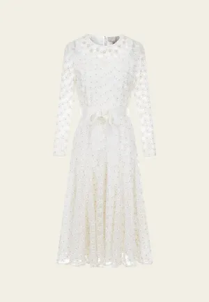 Embroidered Mesh Belted Dress Windproof Outer Layer