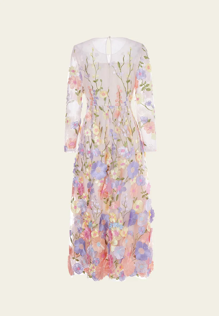 CompactKnit Soul Ease Fantasy Garden 3D Embroidery Mesh Dress