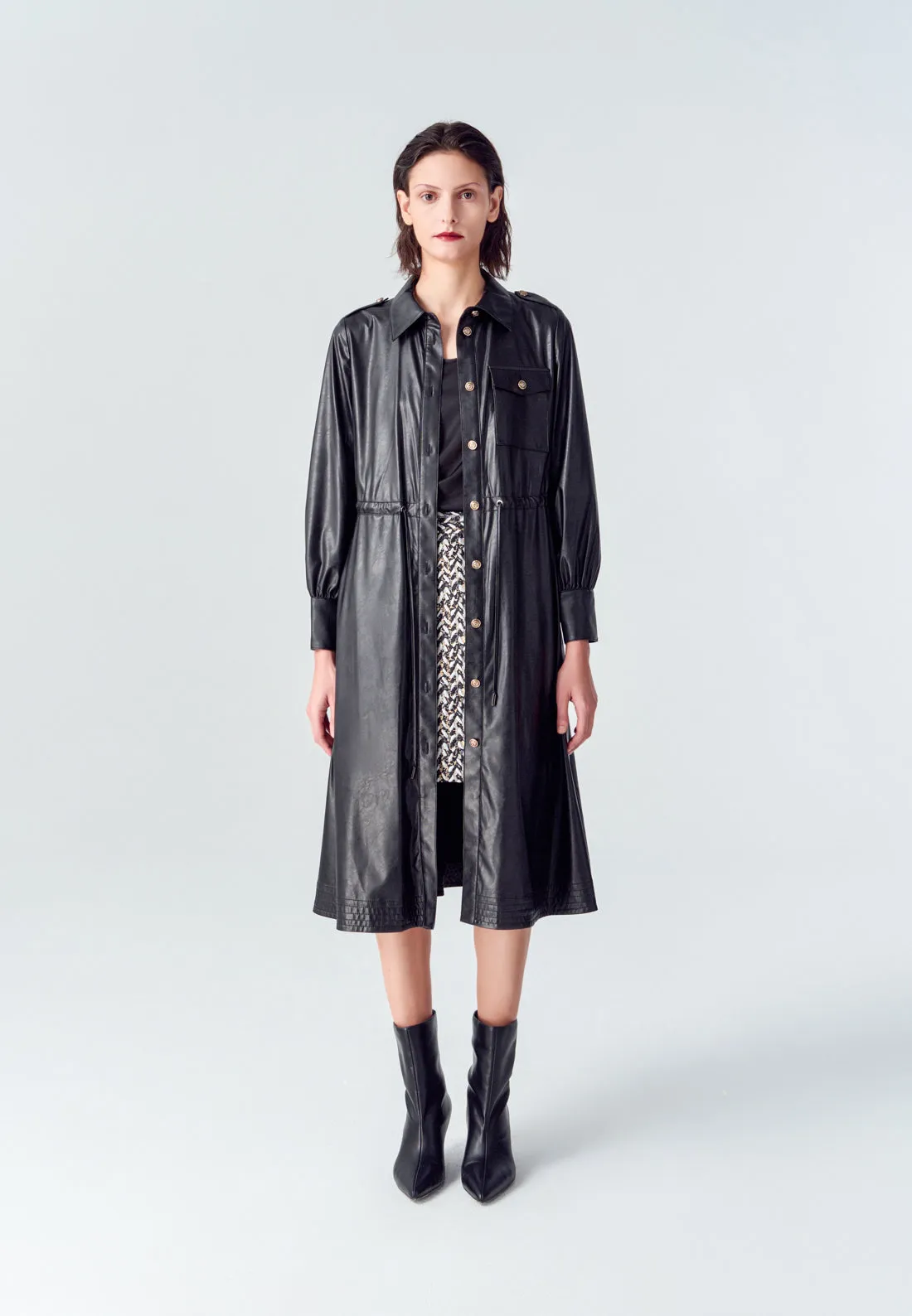 Motorcycle Black Vegan Leather Coat Dress Holiday Glow Chill Fit