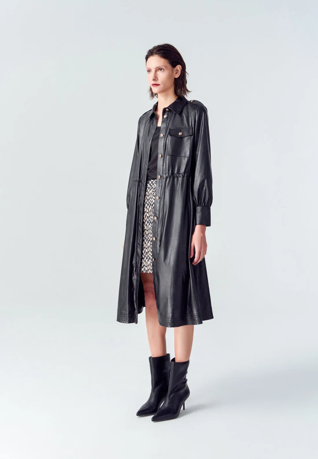 Street Glow SoftTouch Motorcycle Black Vegan Leather Coat Dress