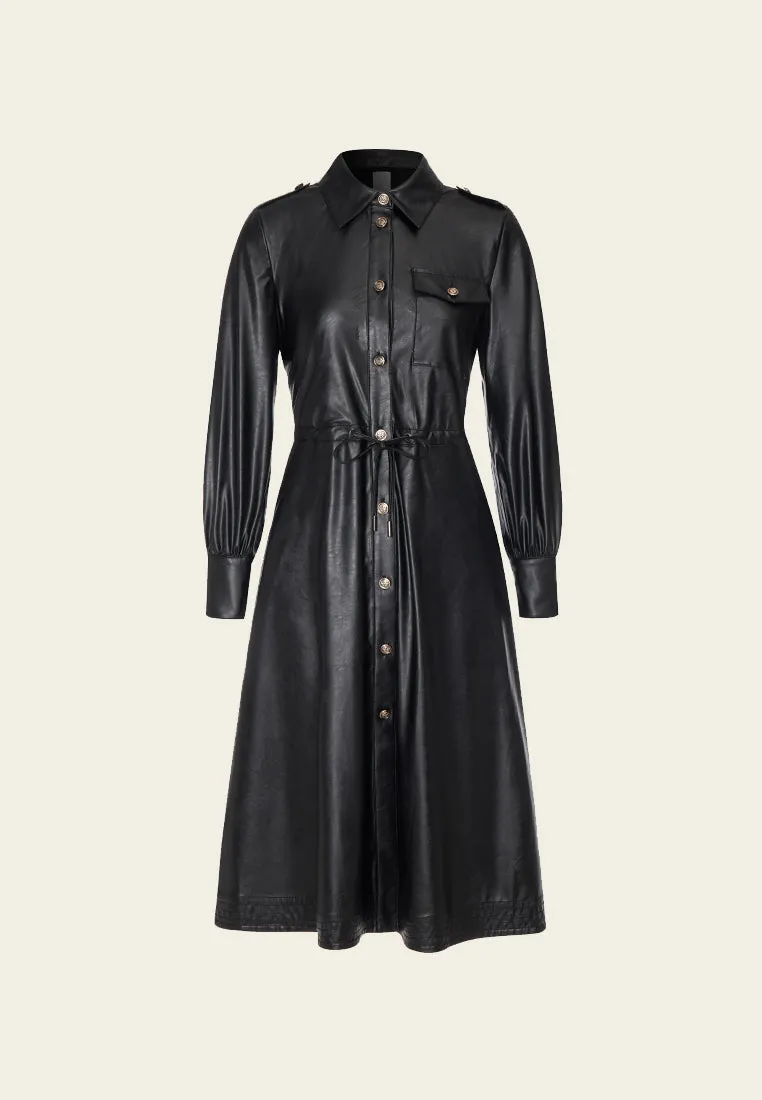 Motorcycle Black Vegan Leather Coat Dress Star Mood Night Out