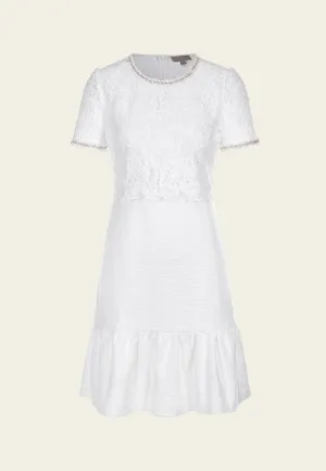 Serene Ease Tiered Lace-detail Frayed-detail Fishtail Dress