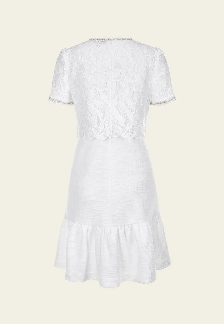 Tiered Lace-detail Frayed-detail Fishtail Dress ShrinkageFree Fabric