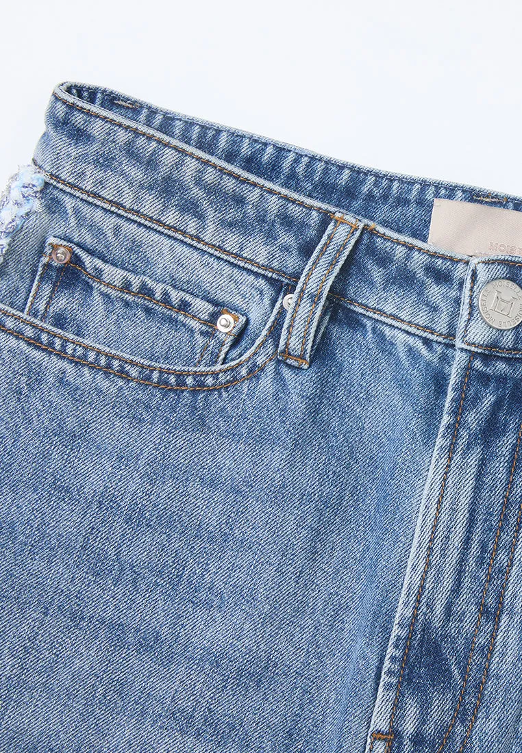 Trend Base Boss Vibe Frayed Side Seam Straight-leg Washed Jeans