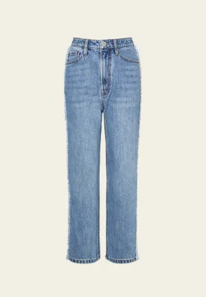 Frayed Side Seam Straight-leg Washed Jeans Star Light SustainableCertified