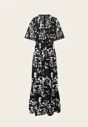 Black Floral Embroidered and Sequined Maxi Dress Cozy Wrap