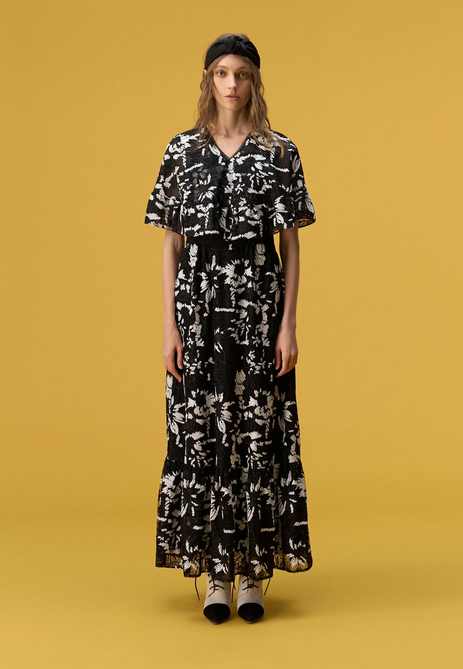 Black Floral Embroidered and Sequined Maxi Dress Event Vibe AbrasionFreeZone