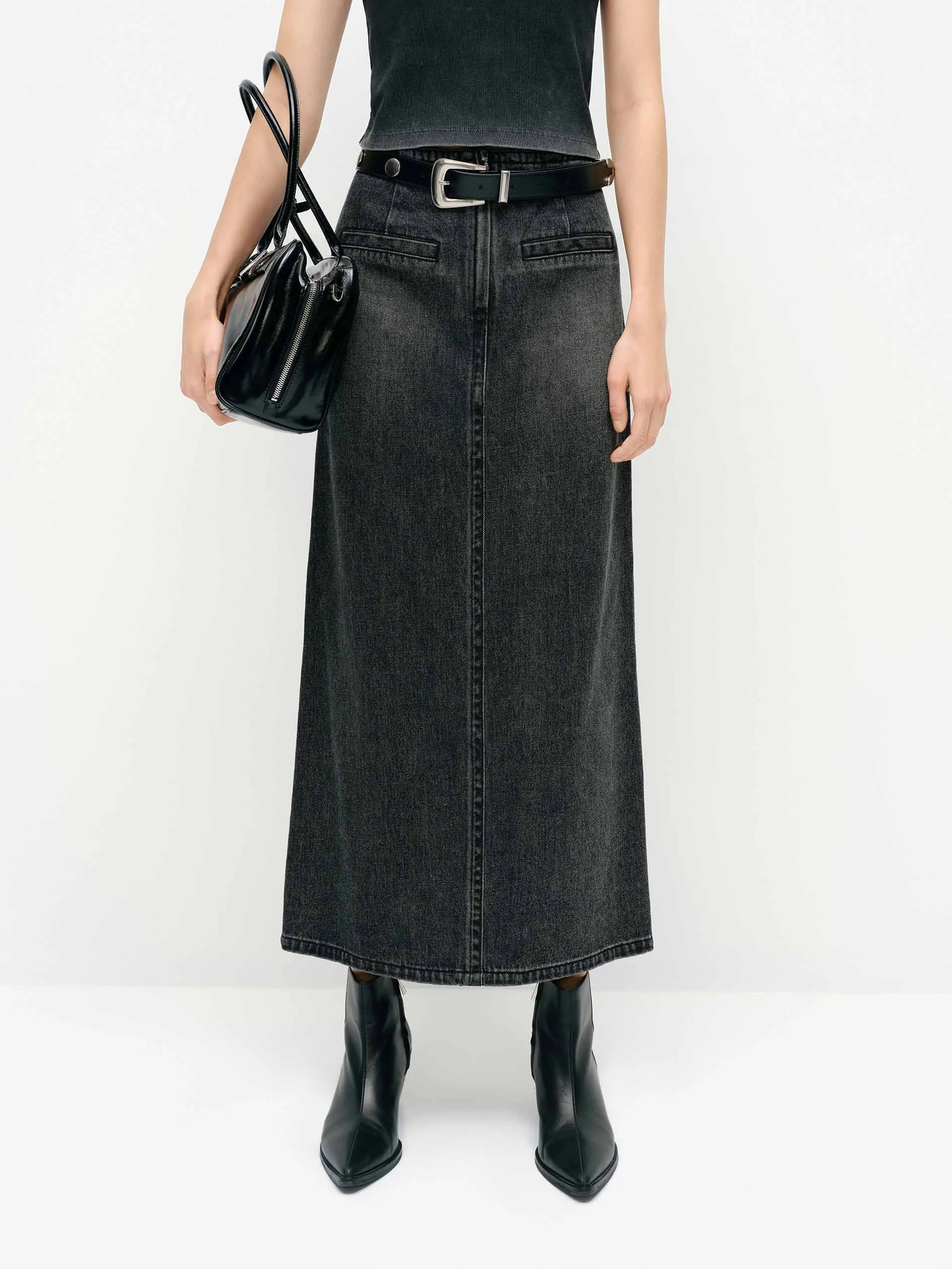Fresh Style Elasticized Cuff Vintage Straight Denim Skirt