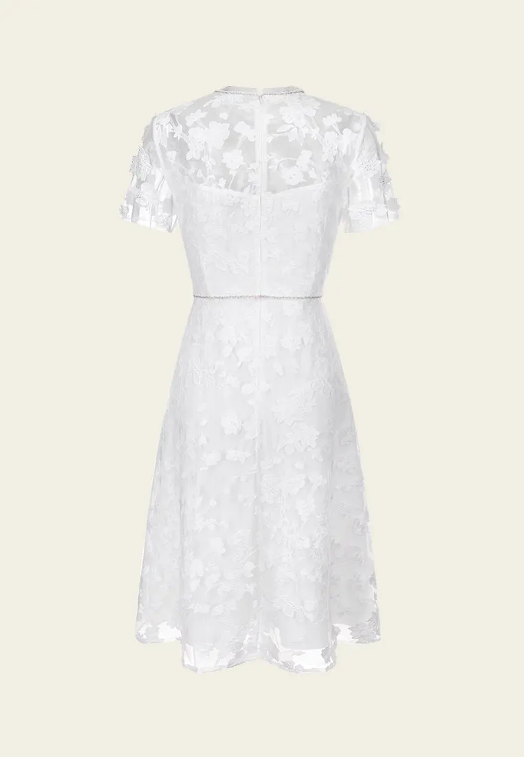 Adjustable Fastenings Young Edge Floral-appliqu?? Beaded-detail Embroidered Mesh Dress