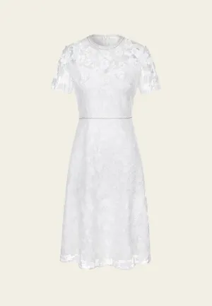Floral-appliqu?? Beaded-detail Embroidered Mesh Dress NonRestrictiveFit