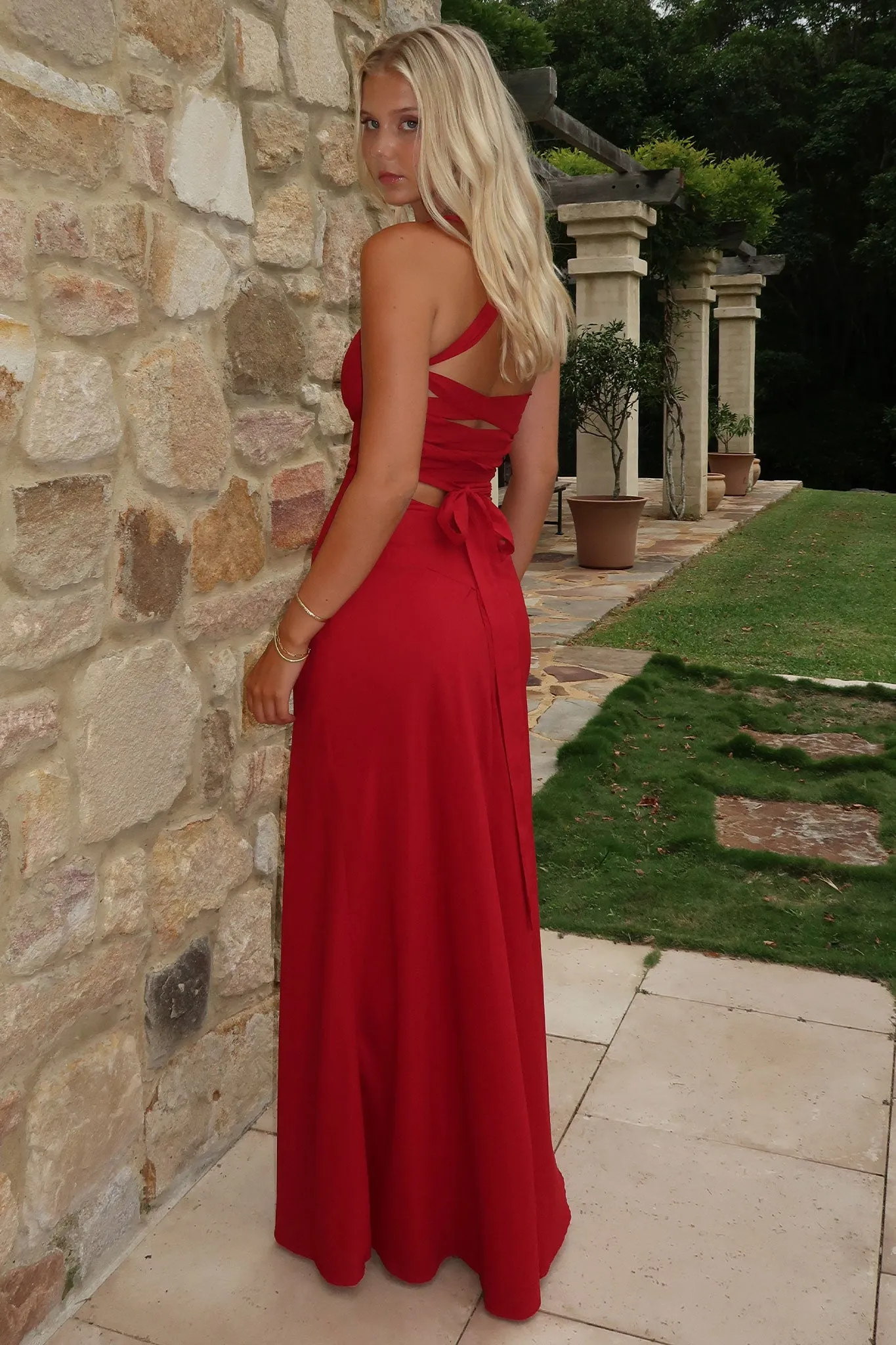 Alara Lace-Up Back Dress - Burgundy Iron Glow Breeze Path