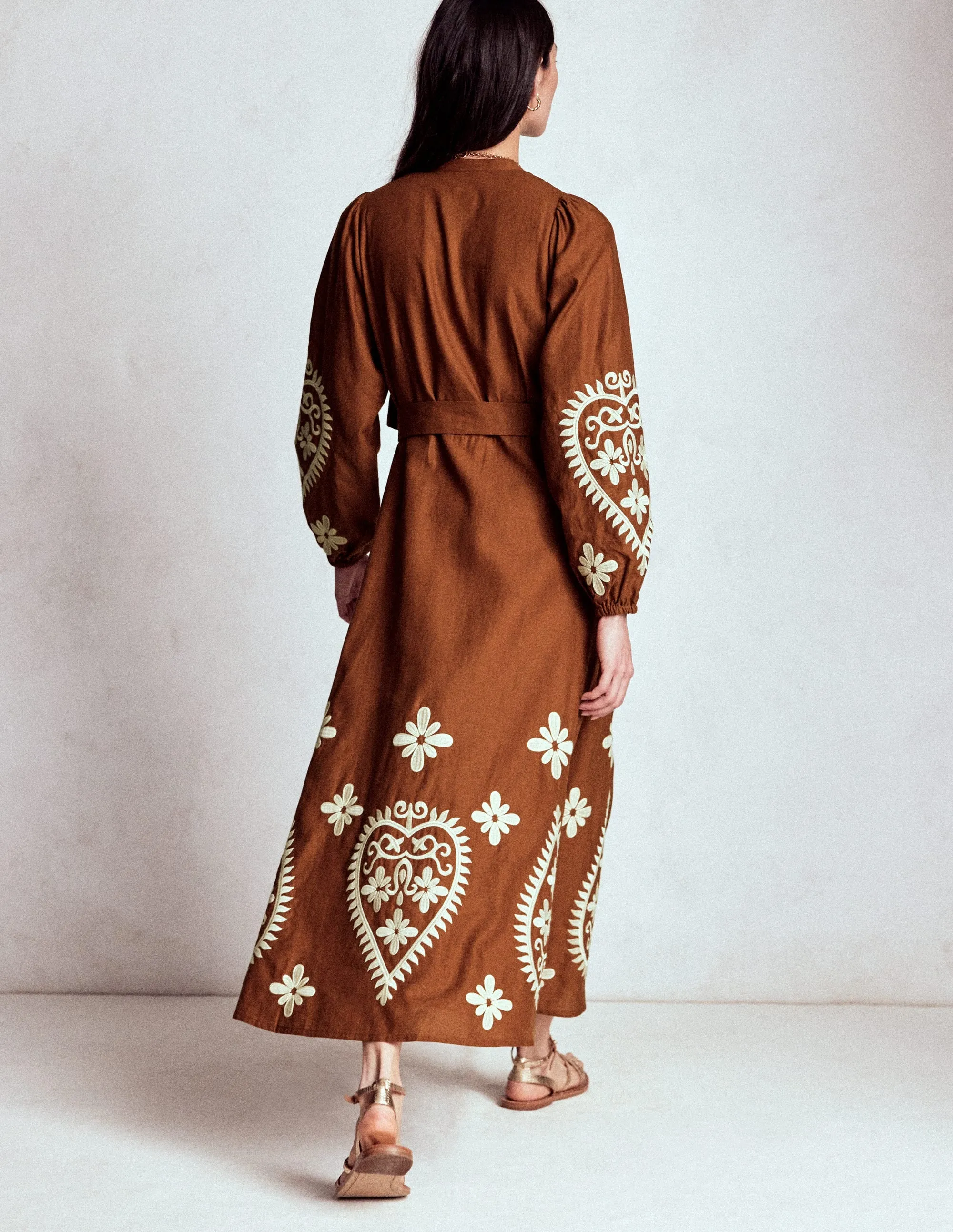 Mae Linen Blend Shirt Dress-Russet Blossom View