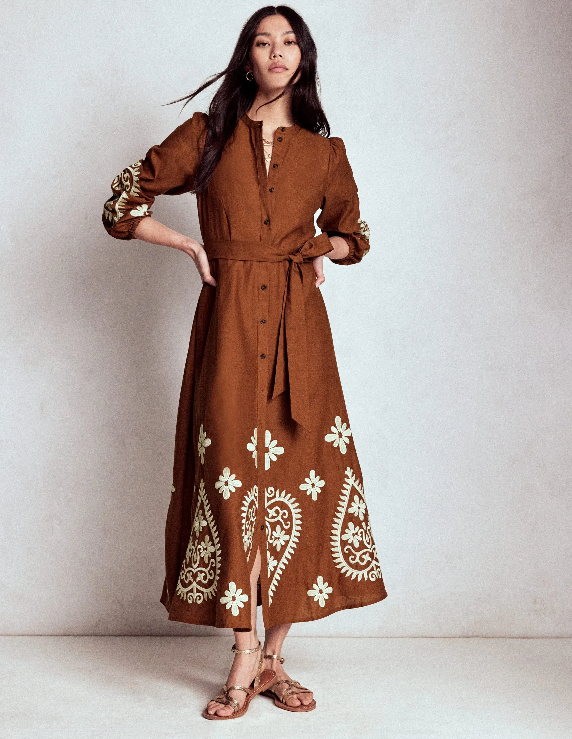 Mae Linen Blend Shirt Dress-Russet Noon Light Winter Light