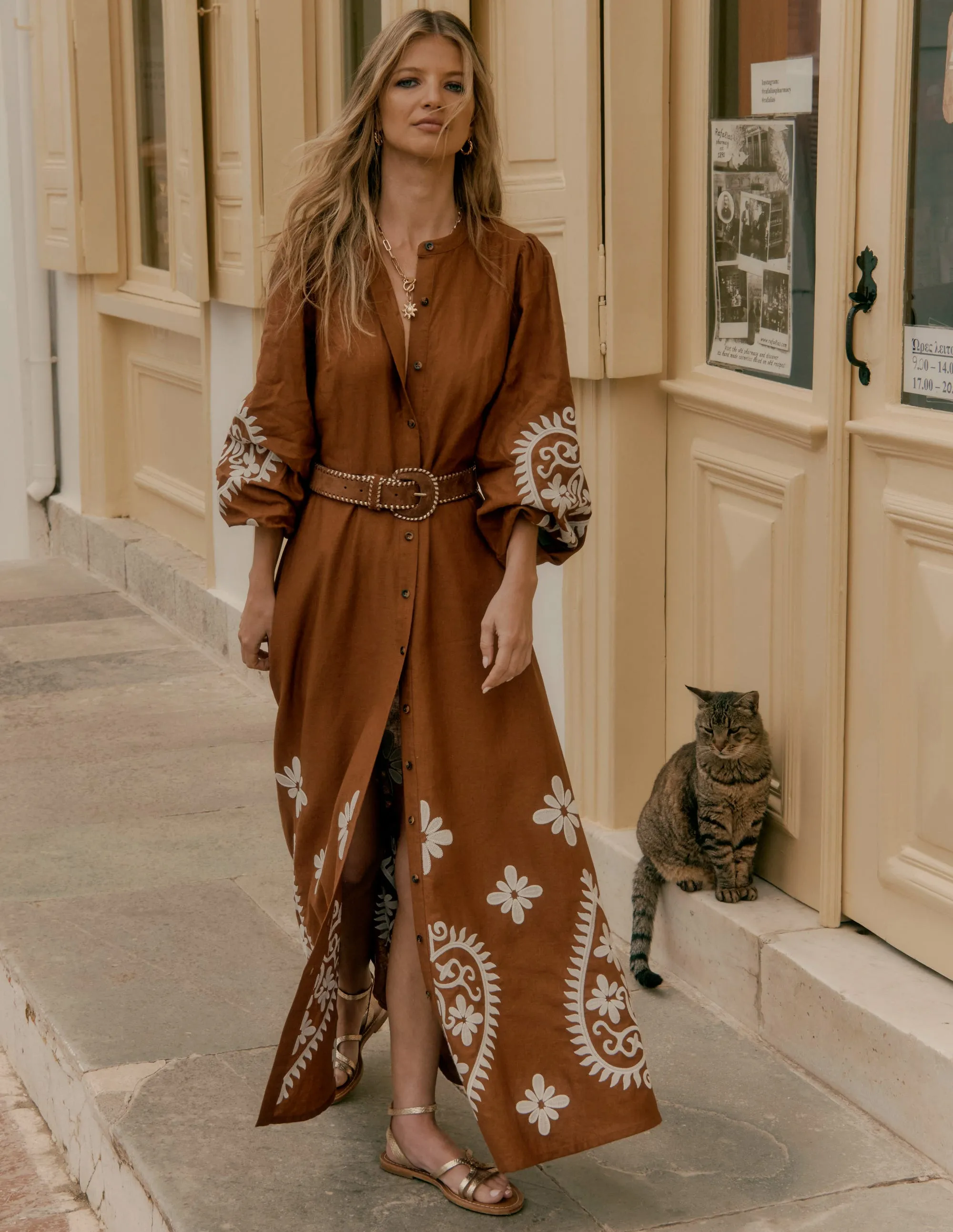 This dress offers a flattering shape that can easily be accessorized for a variety of looks Mae Linen Blend Shirt Dress-Russet