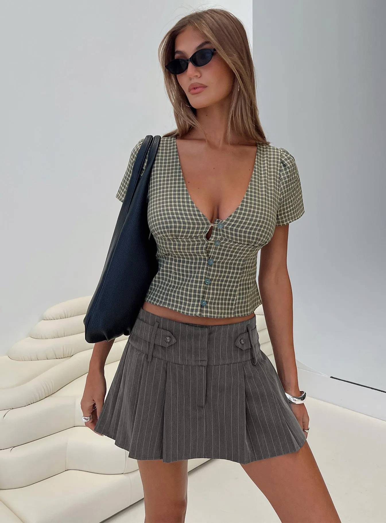 Style Staple Bad Liar Pleated Skort Grey Stripe