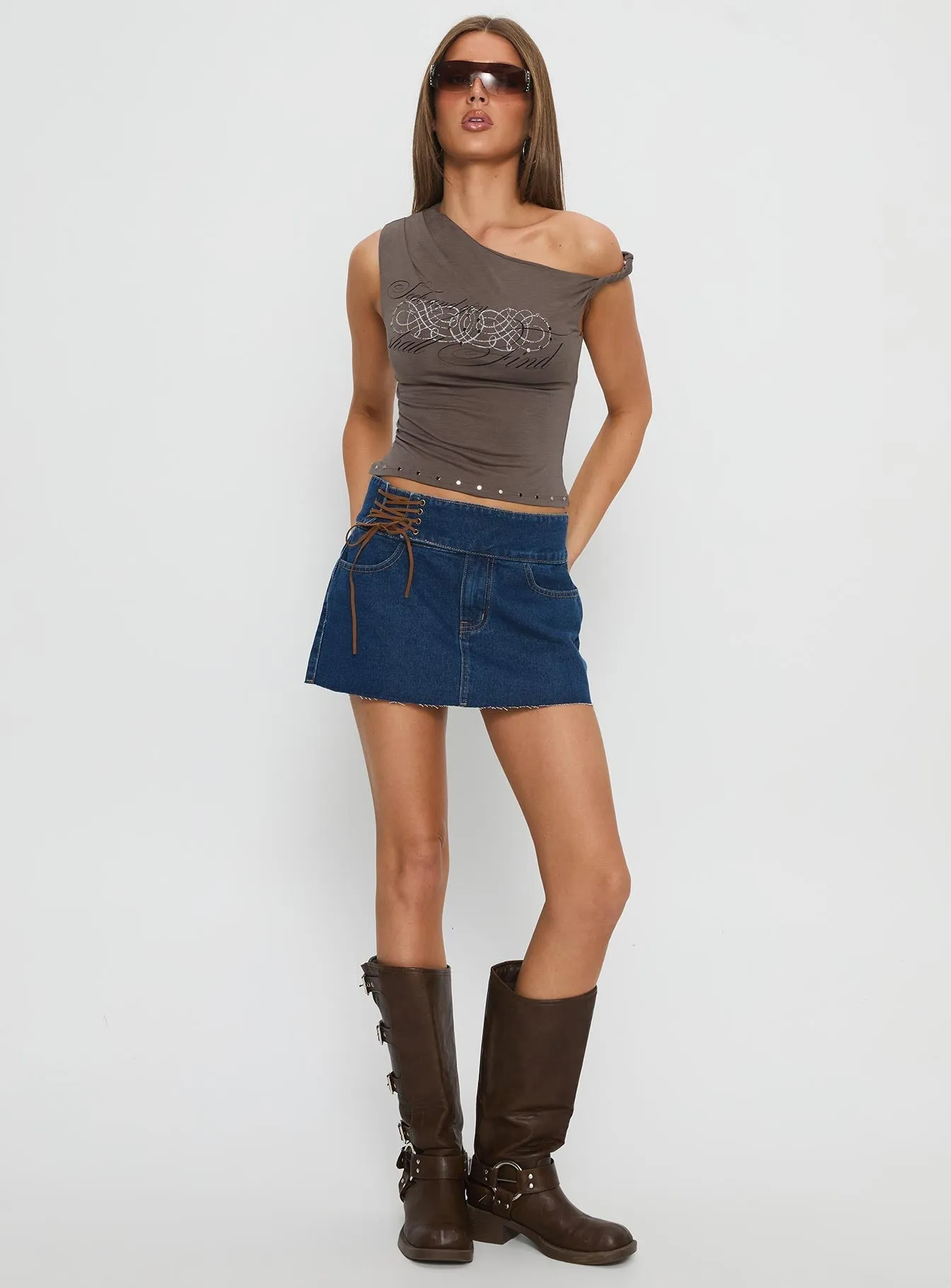Sustainable Innovation City Style Indie Tie Up Mini Skirt Mid Wash