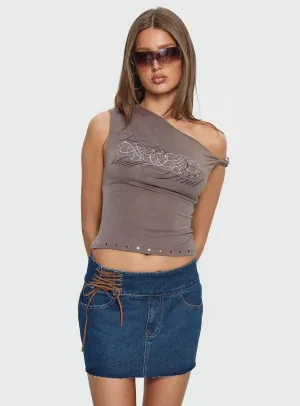 Simple Look Casual Feel Indie Tie Up Mini Skirt Mid Wash
