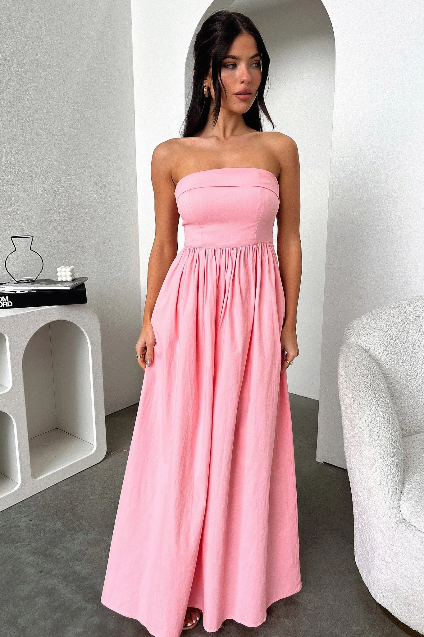 Cornell Maxi Dress - Pink Bamboo Glow Luxurious evening party dress