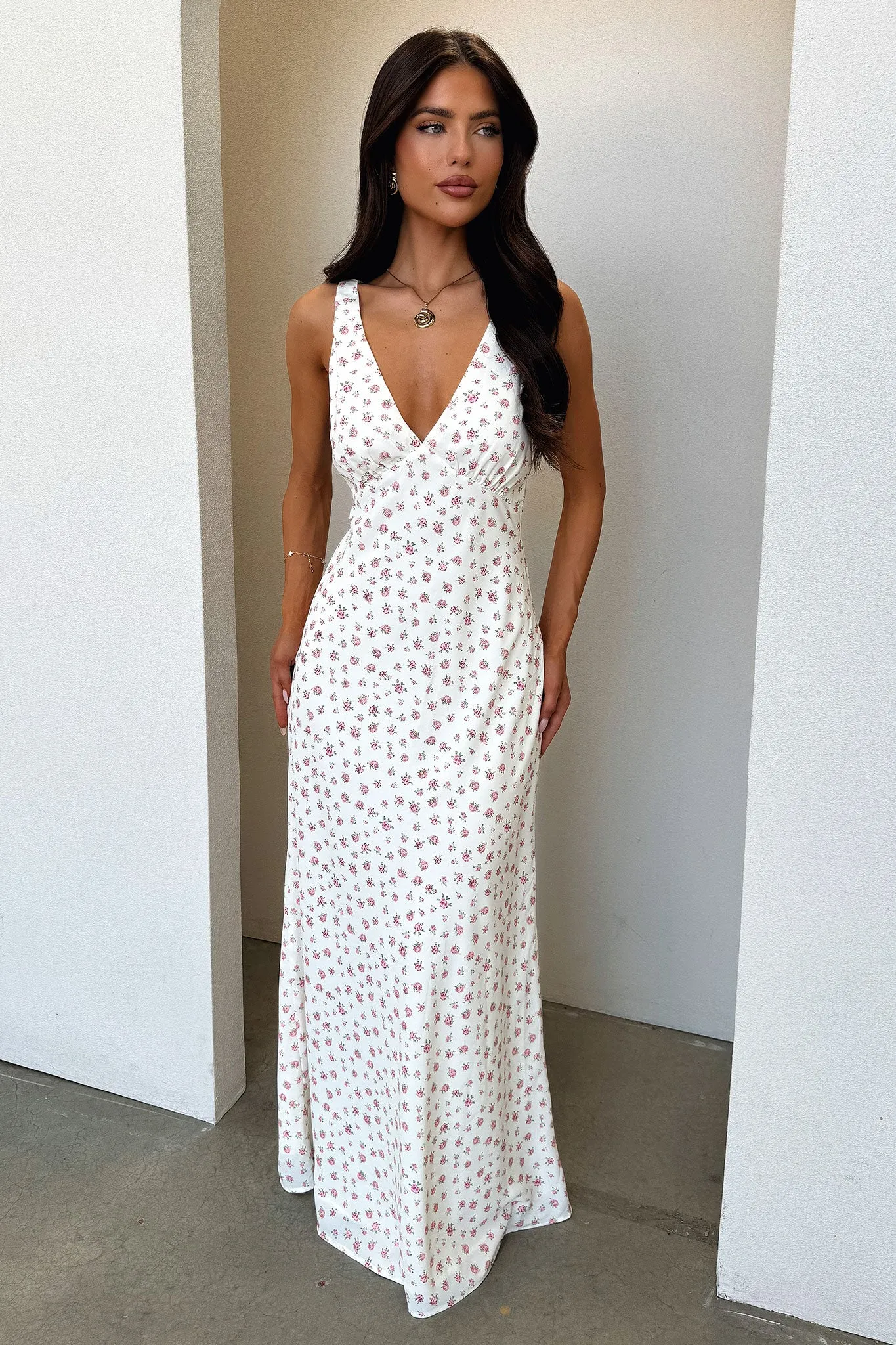 Fall Path Naf V-Neck Maxi Dress - Rose Floral