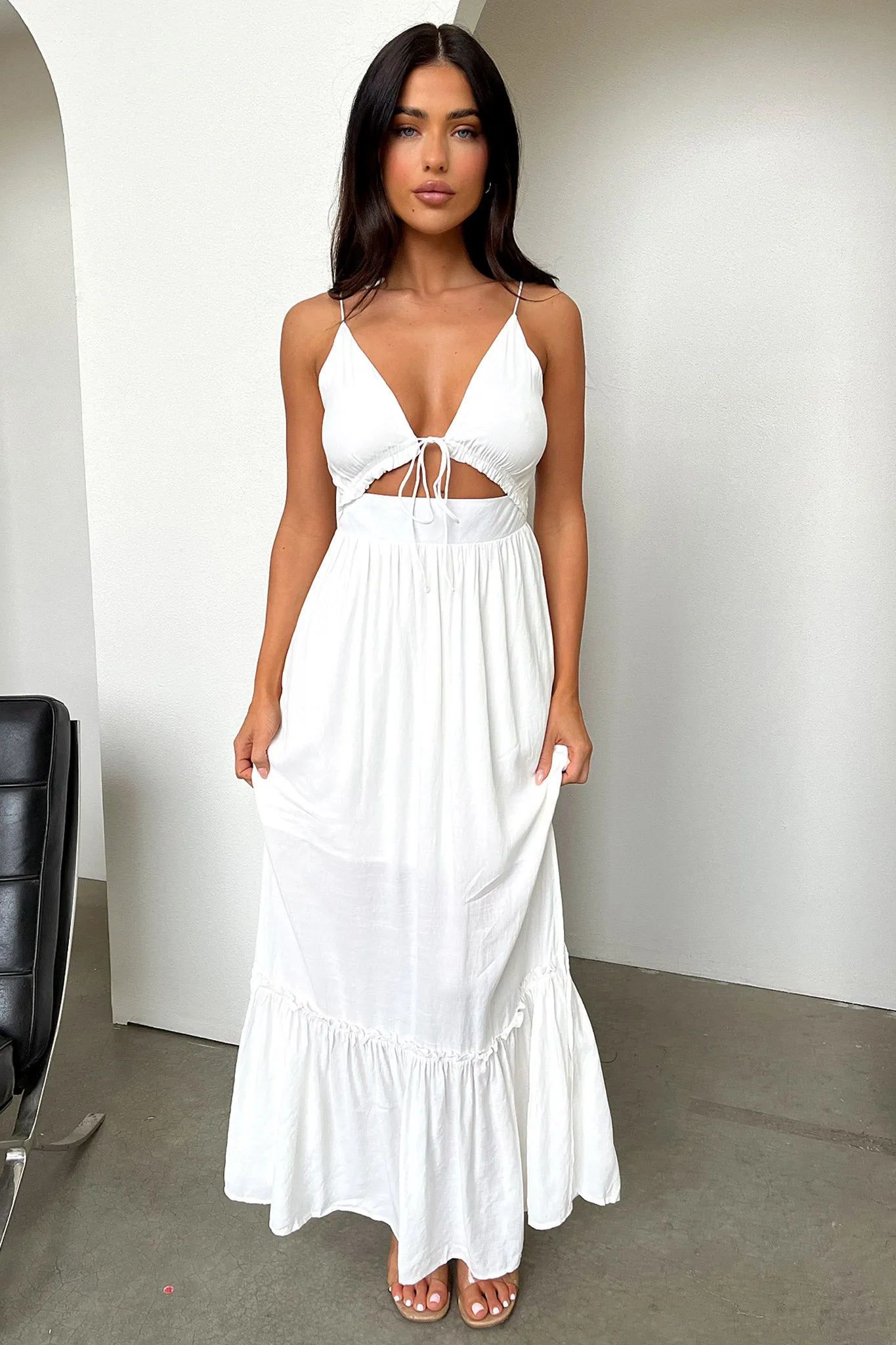 Silk Drape Inner peace Primerose Maxi Dress - White