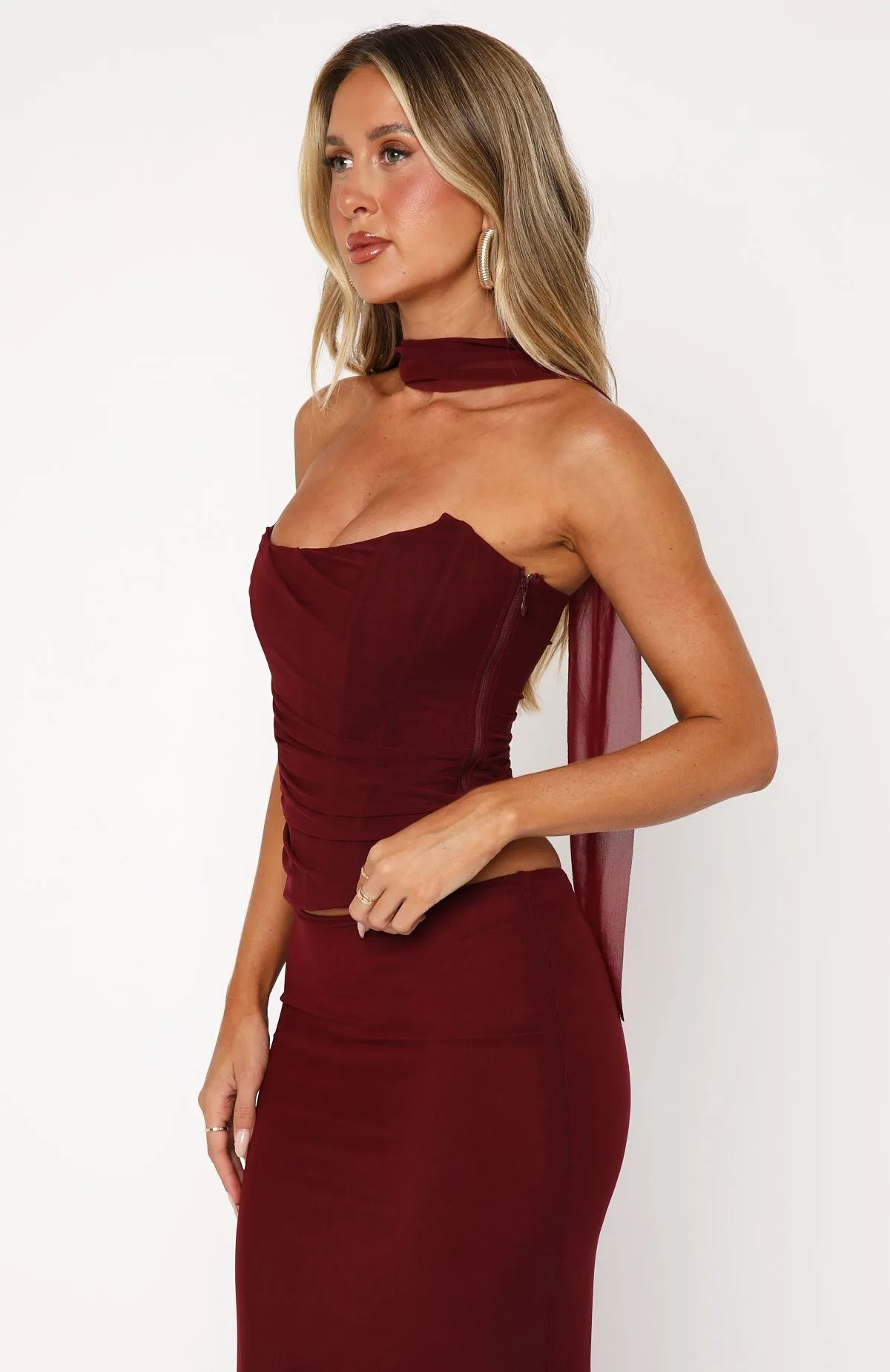 WeightedHem Lovers Lane Strapless Bustier Burgundy