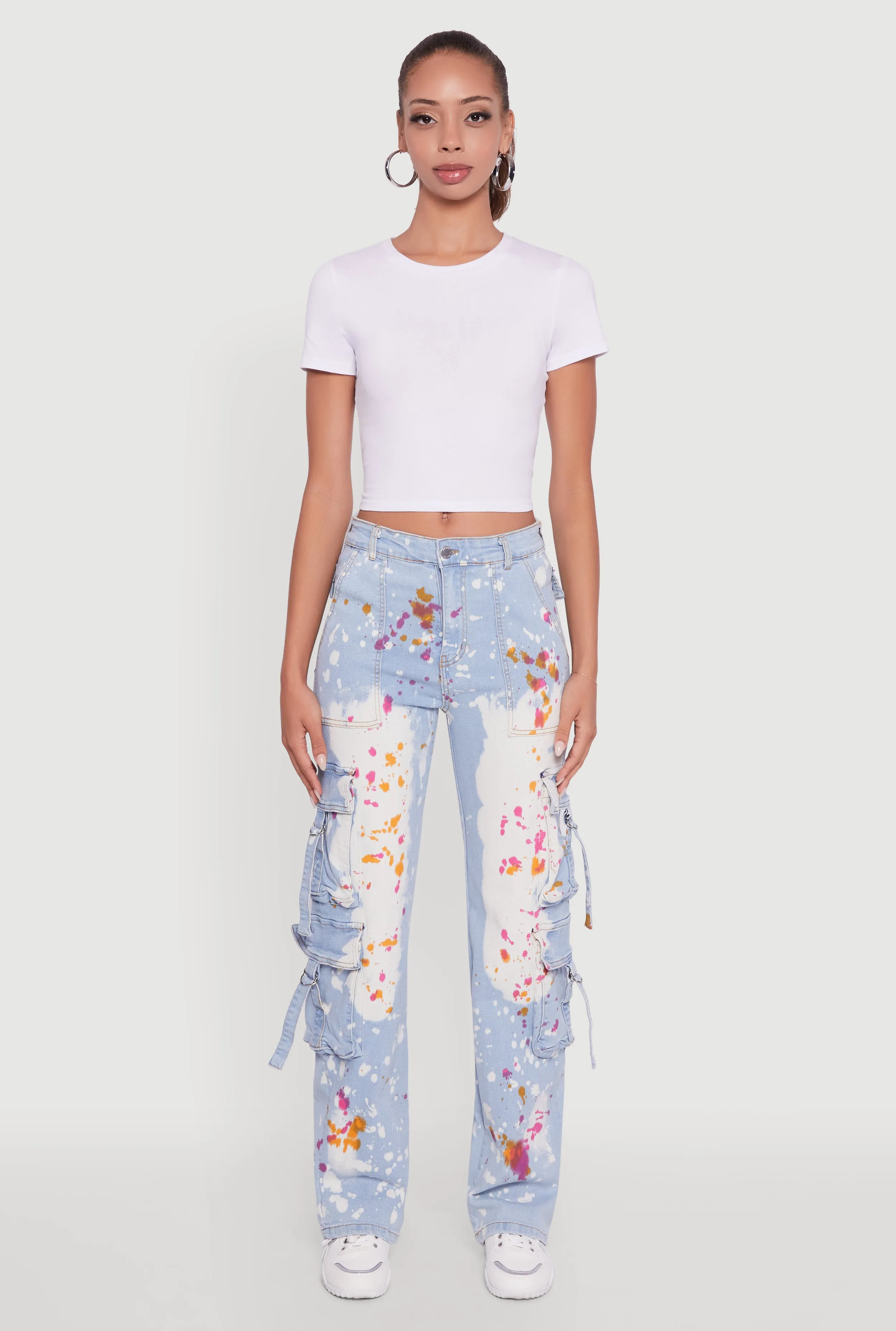 Staple Piece Core Style Paint Splattered Straight Leg Cargo Jeans