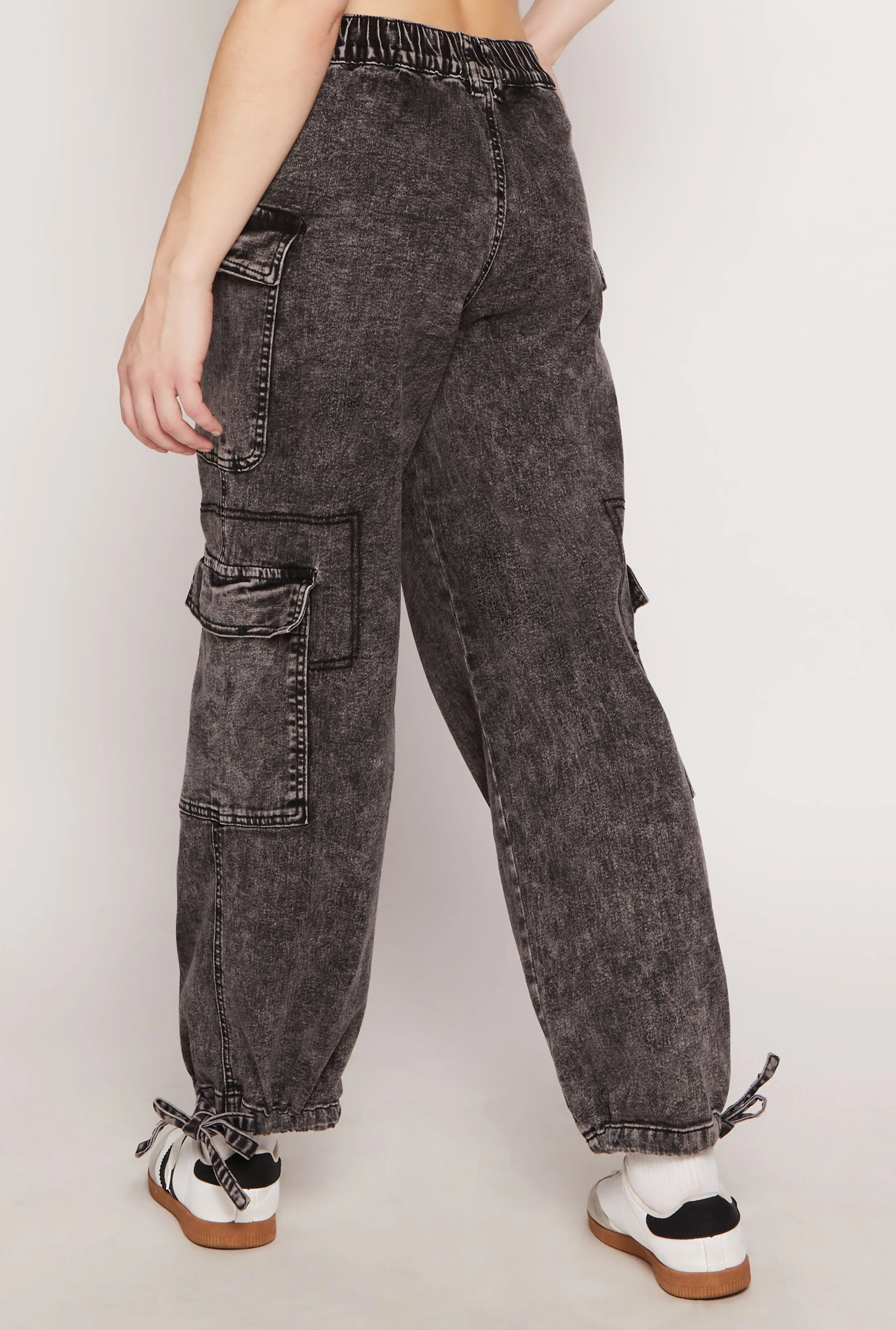 Almost Famous Denim Drawstring Hem Cargo Joggers Neutral design Textured Party Look Soft