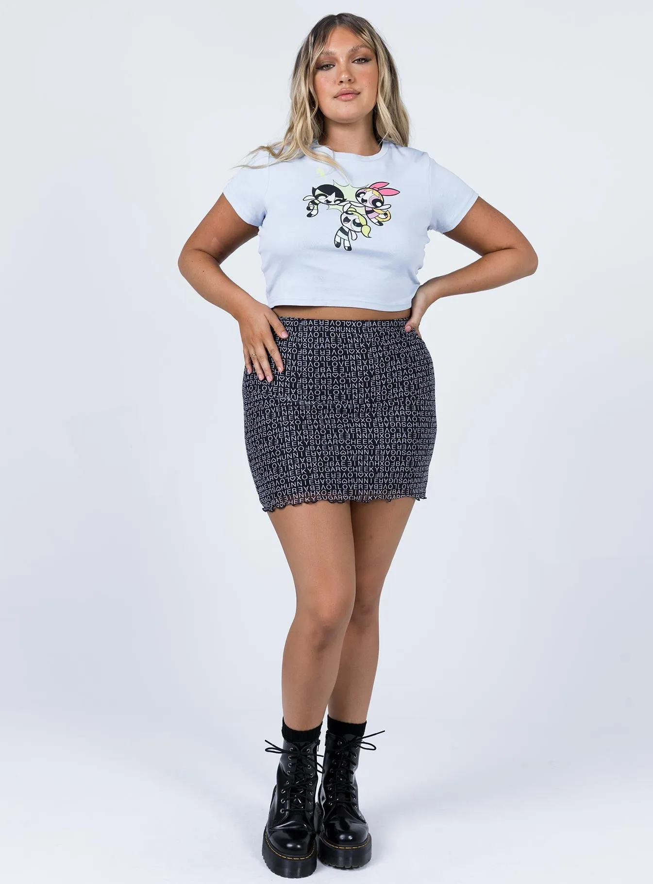 Beach Day Eco Friendly Text Me Mini Skirt Black