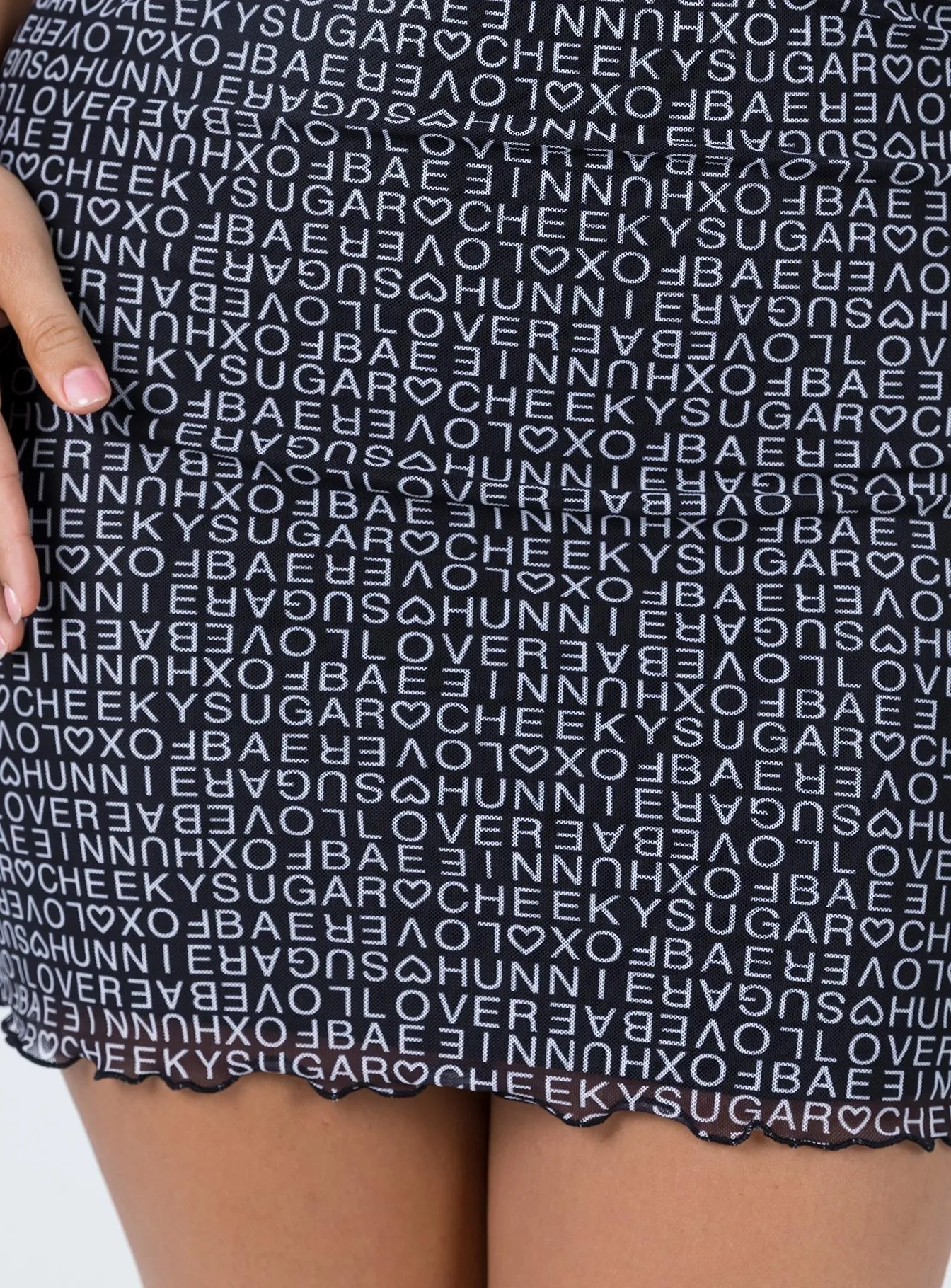 Monochrome Outfit Text Me Mini Skirt Black