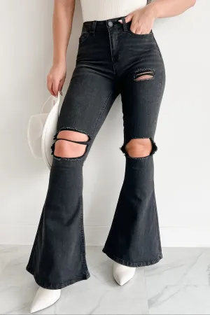 AllDayComfort VNeck Style Finnick High Rise Distressed Indigo Reign Flare Jeans (Black)