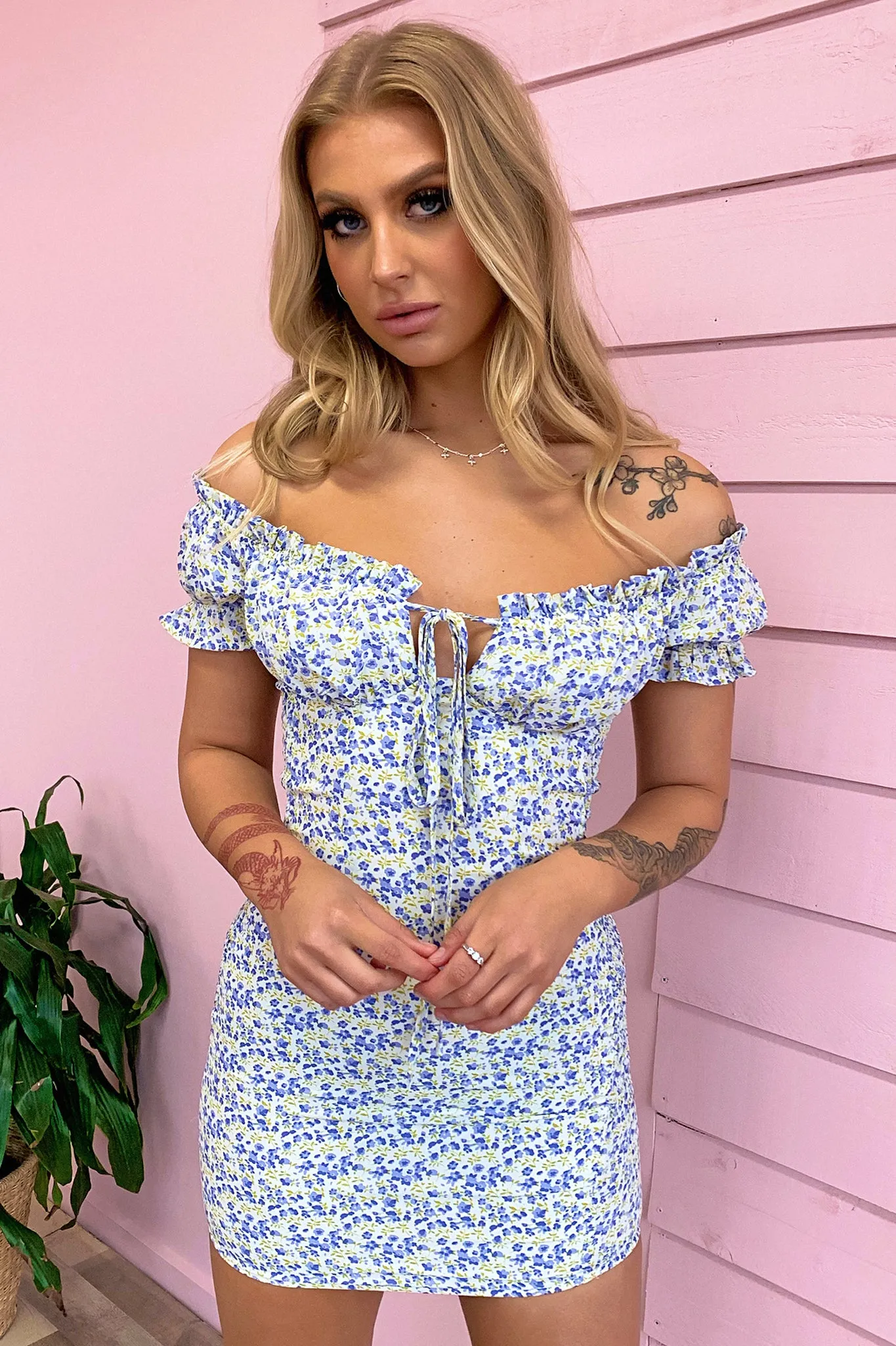 Maisie Dress - White/Green/Blue Seamless construction