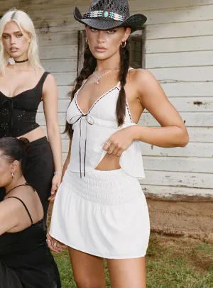 Trevani Ribbon Mini Skirt Ivory Stylish Choice