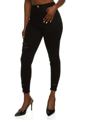 WAX Distressed Frayed Hem Skinny Jeans Night Out City Walk Minimalist