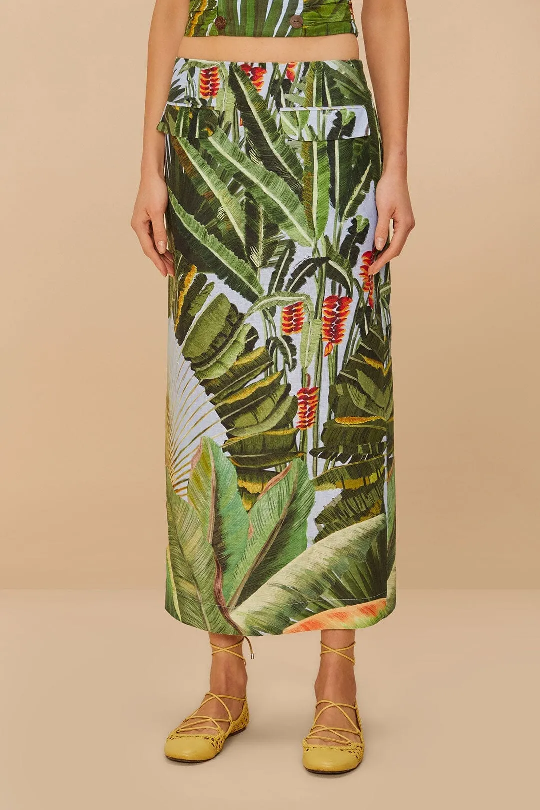 Blue Amazonia Forest Euroflax? Premium Linen Maxi Skirt Flow Look