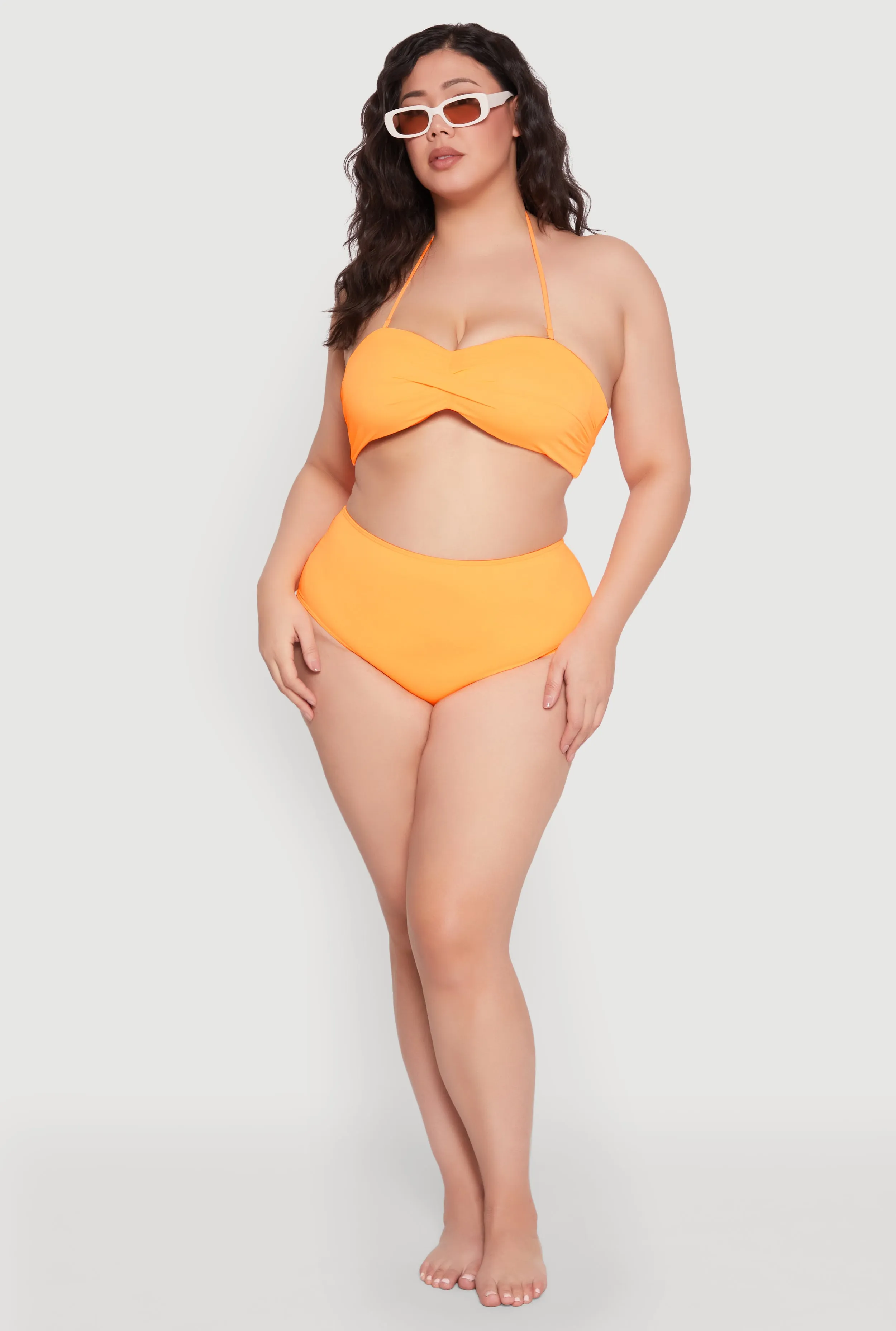 Plus Size Twist Front Bandeau Bikini Top Breathable Mesh Panels