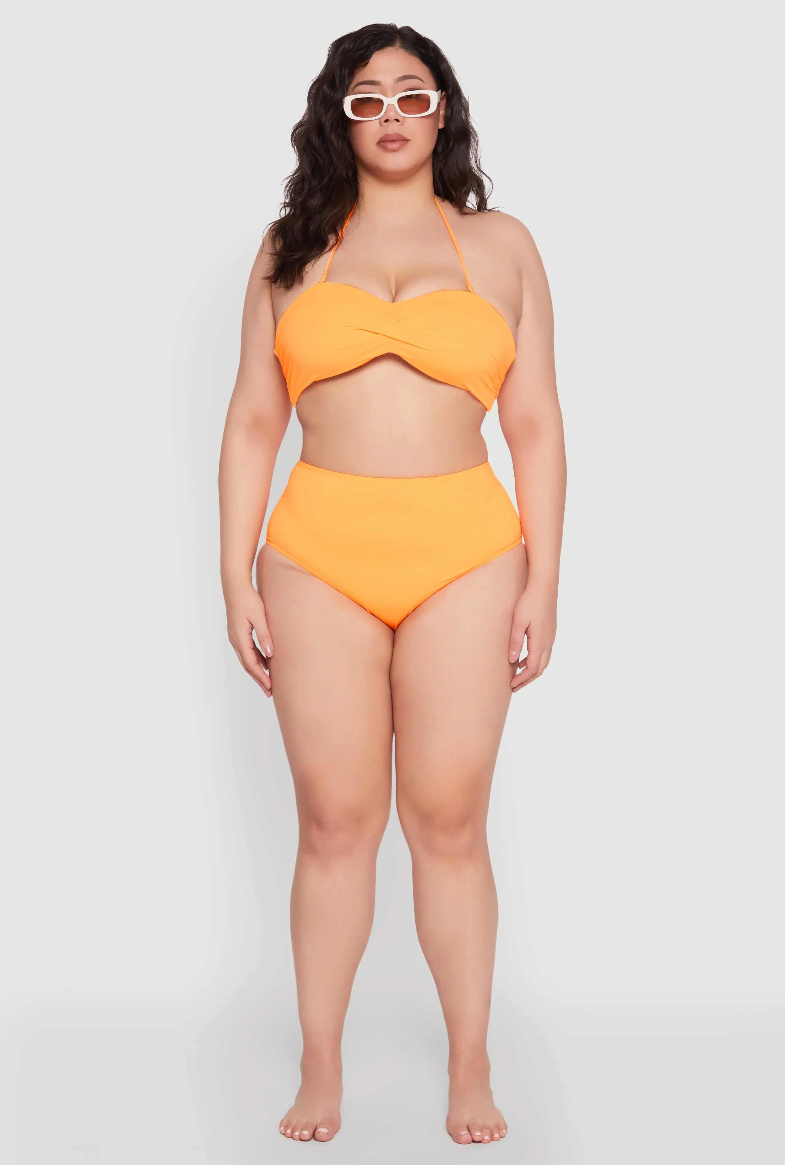 Four Way Stretch Fabric Anti Slip Trim Plus Size Twist Front Bandeau Bikini Top