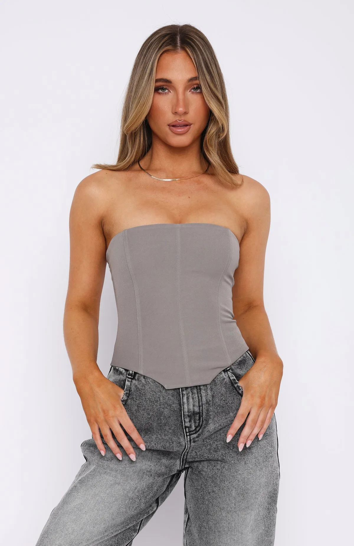 Breathable Mesh Back LayeringFriendly Weight Let It Go Strapless Bustier Slate