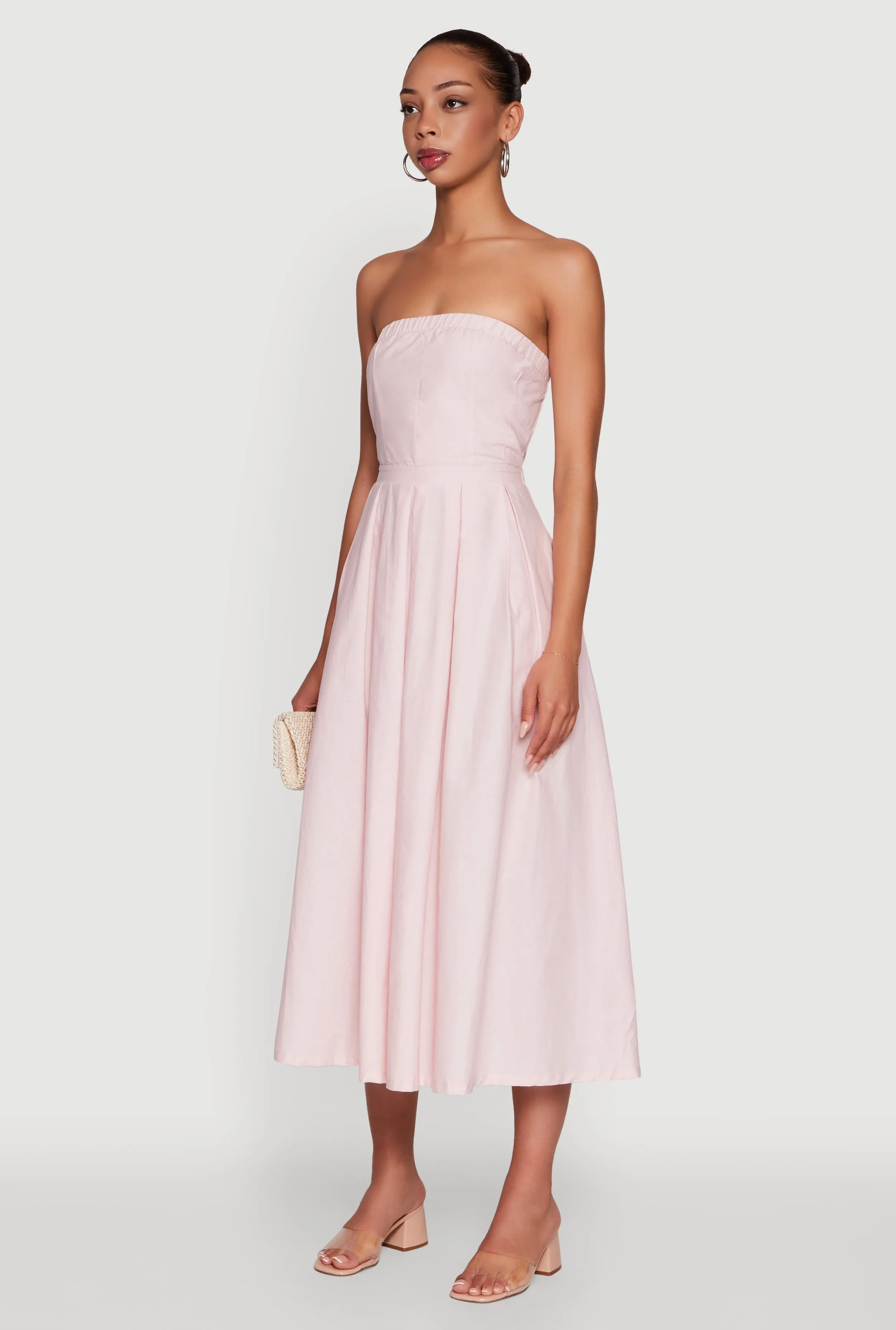 Haute Monde Strapless Pleated Midi Dress with Zip Back Layer Light Dinner Hall