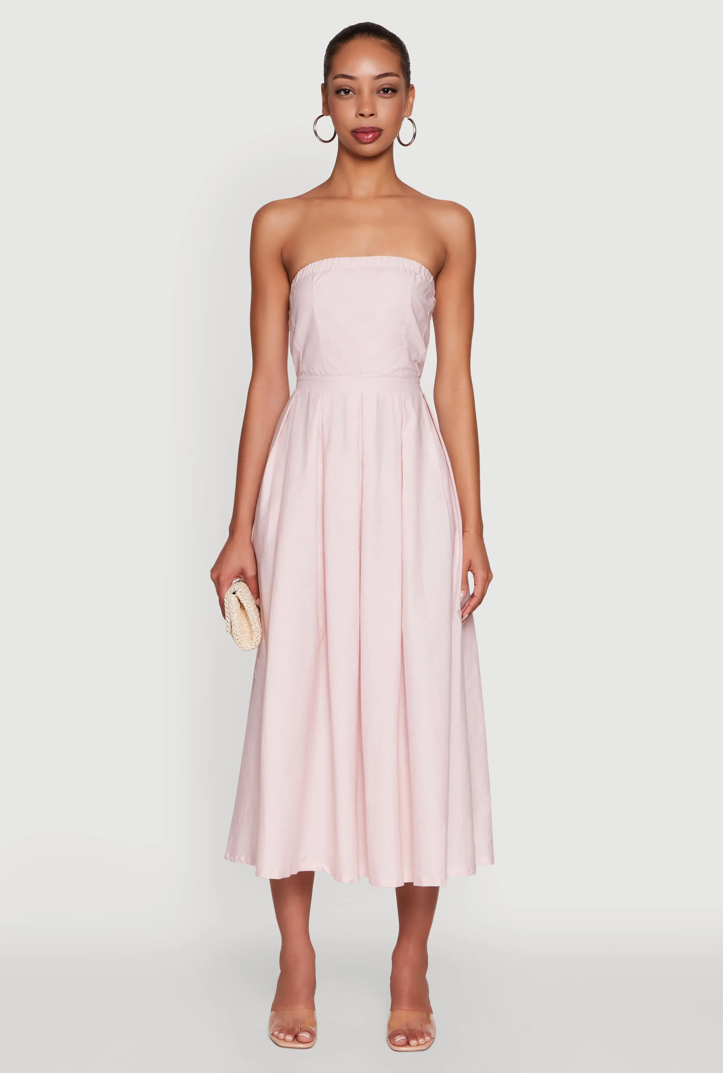 Haute Monde Strapless Pleated Midi Dress with Zip Back Casual yet elegant dress Dance Floor