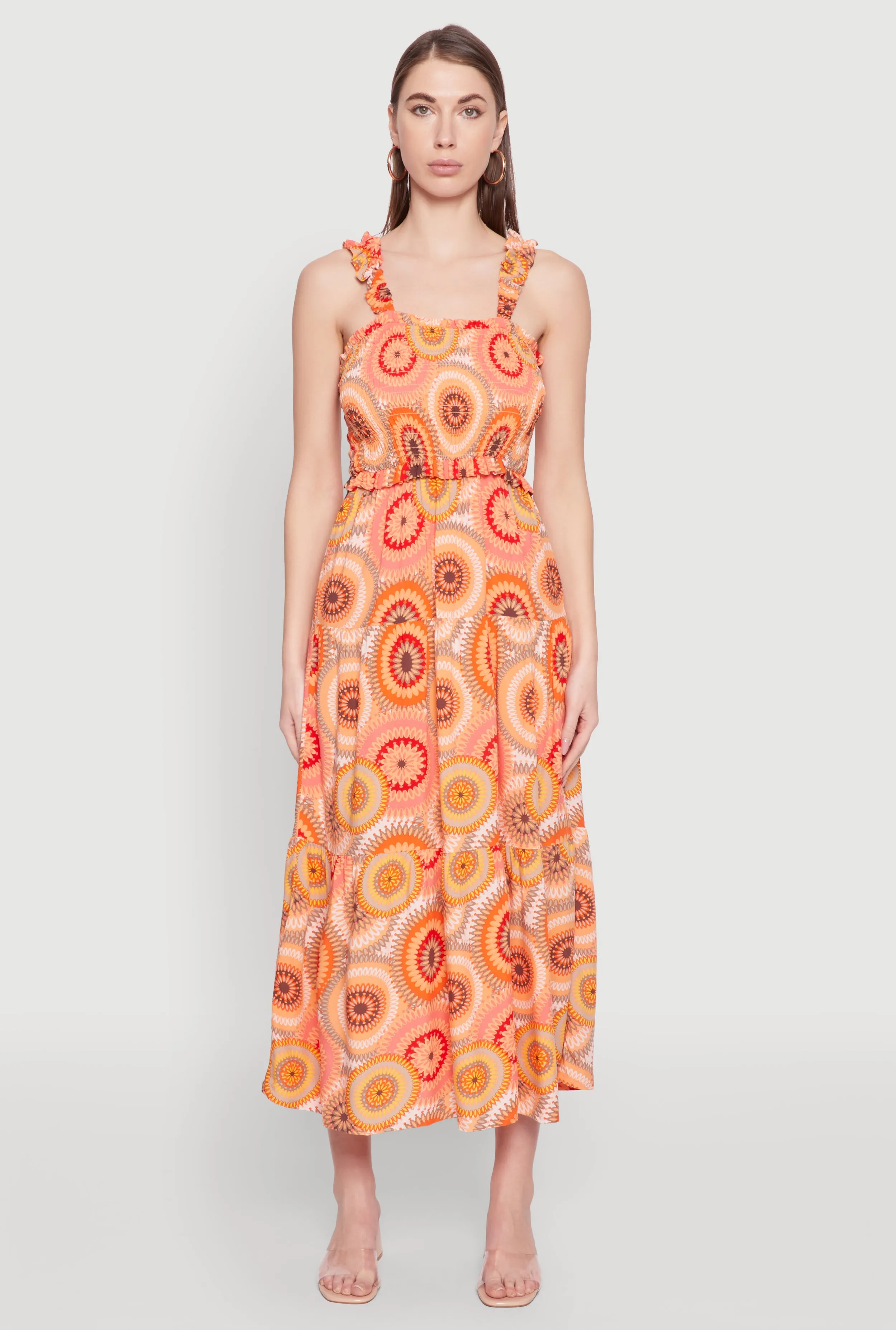 Square Neck Tiered Midi Dress Seasonal Fashion