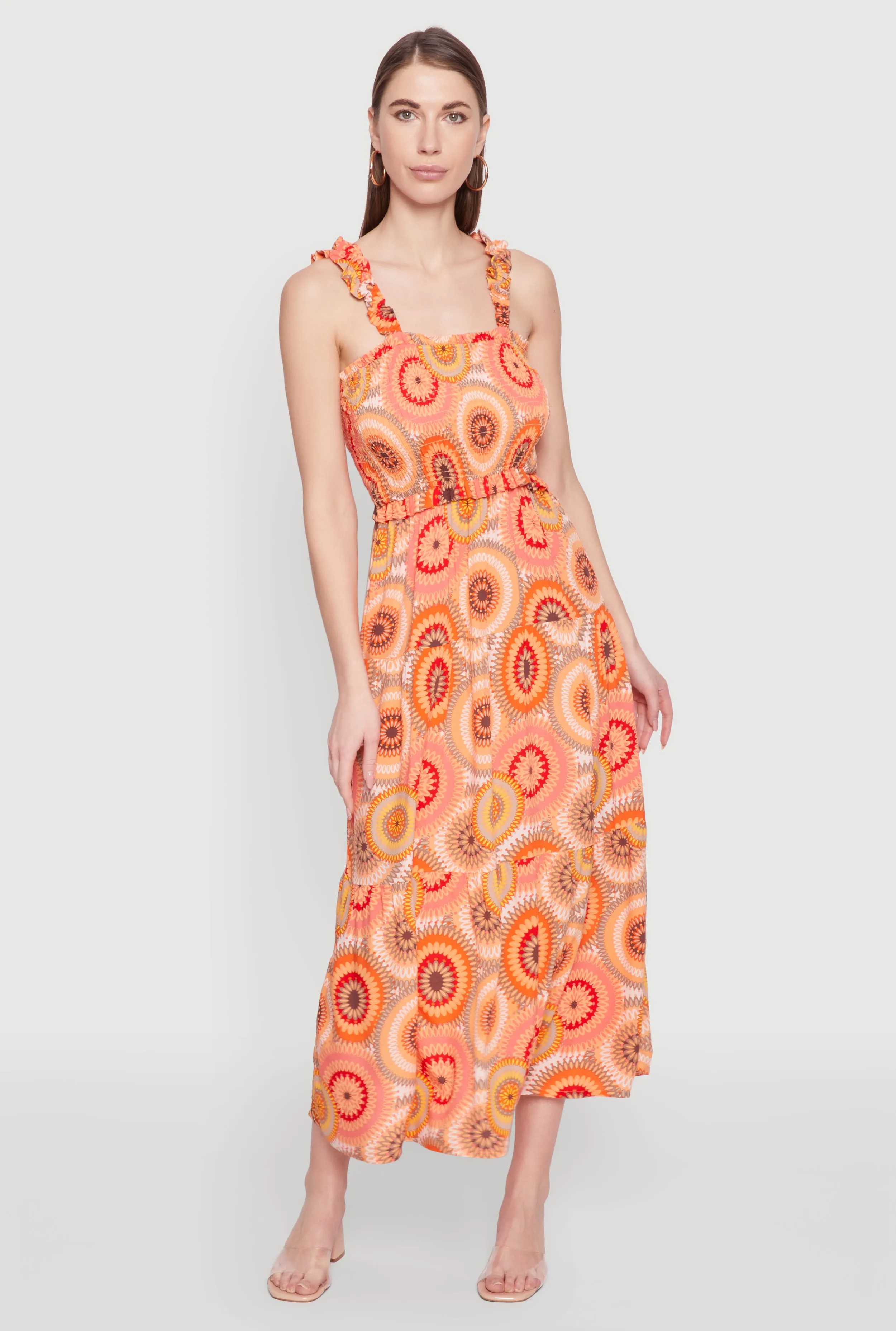 Trendy Essentials skin friendly Square Neck Tiered Midi Dress