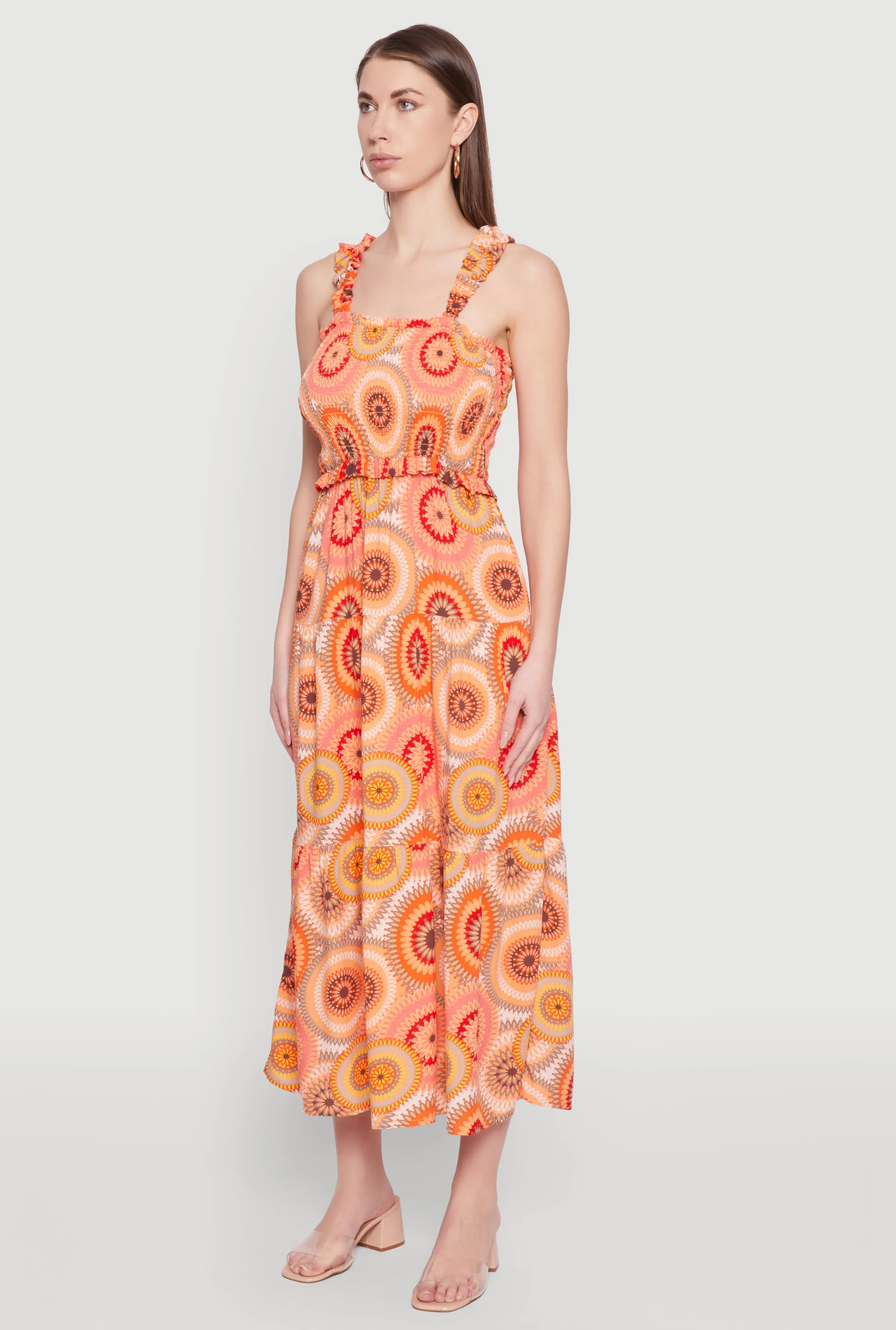 Flattering Shape Square Neck Tiered Midi Dress