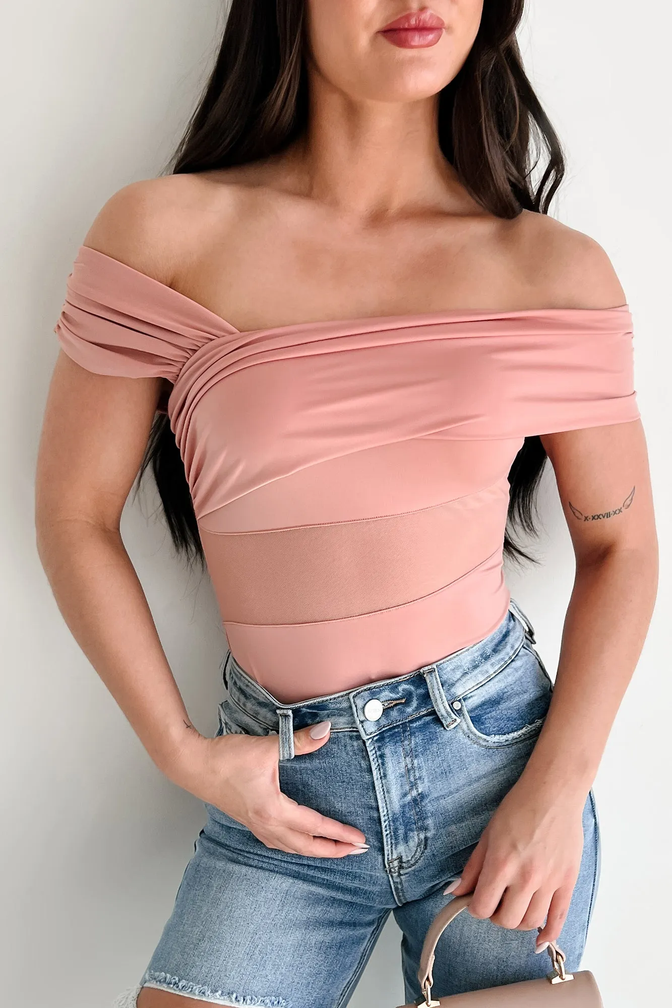 Heartfelt Moments Asymmetric Bodysuit (Mauve) Fine Casual Urban Stylish