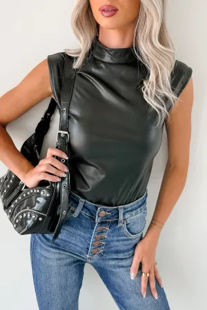 Lucid Dreaming Faux Leather Mock Neck Bodysuit (Black) Soft Party
