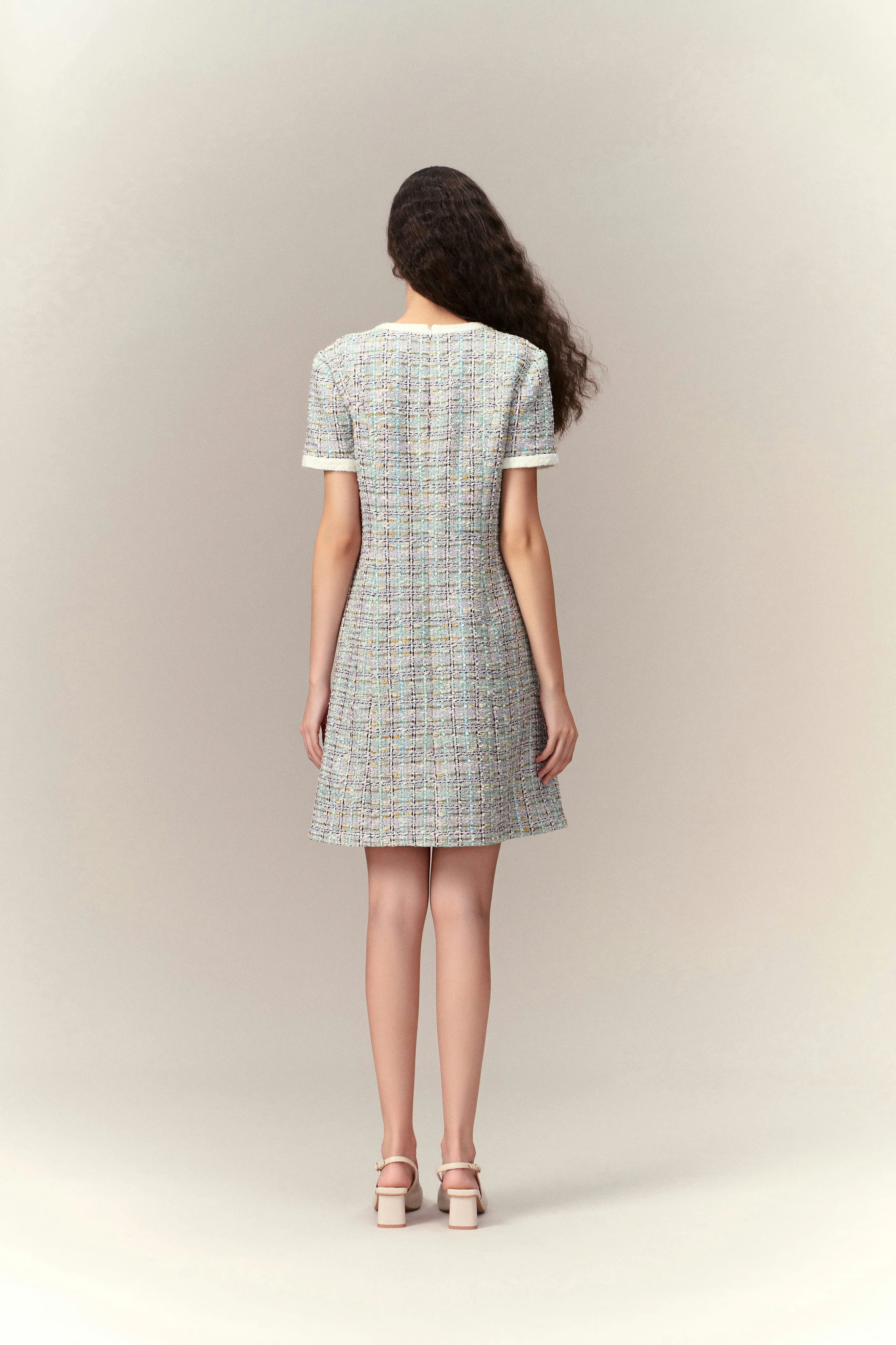 Lurex Classy Check Tweed Dress Farm Glow